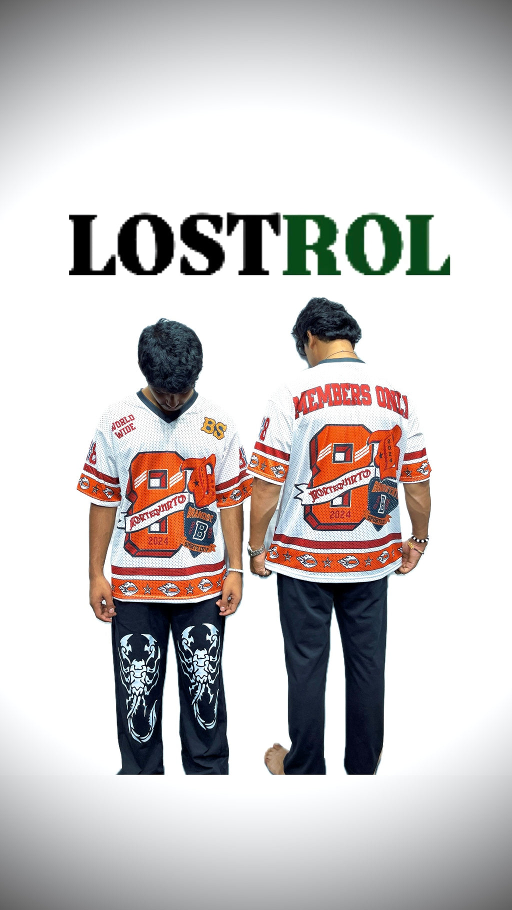 LOSTROL Oversized Mesh Jersey – White & Orange